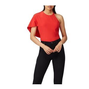 Cushnie 100% Silk Cold Shoulder Cape Sleeve Top Red Strappy Women's Size 6